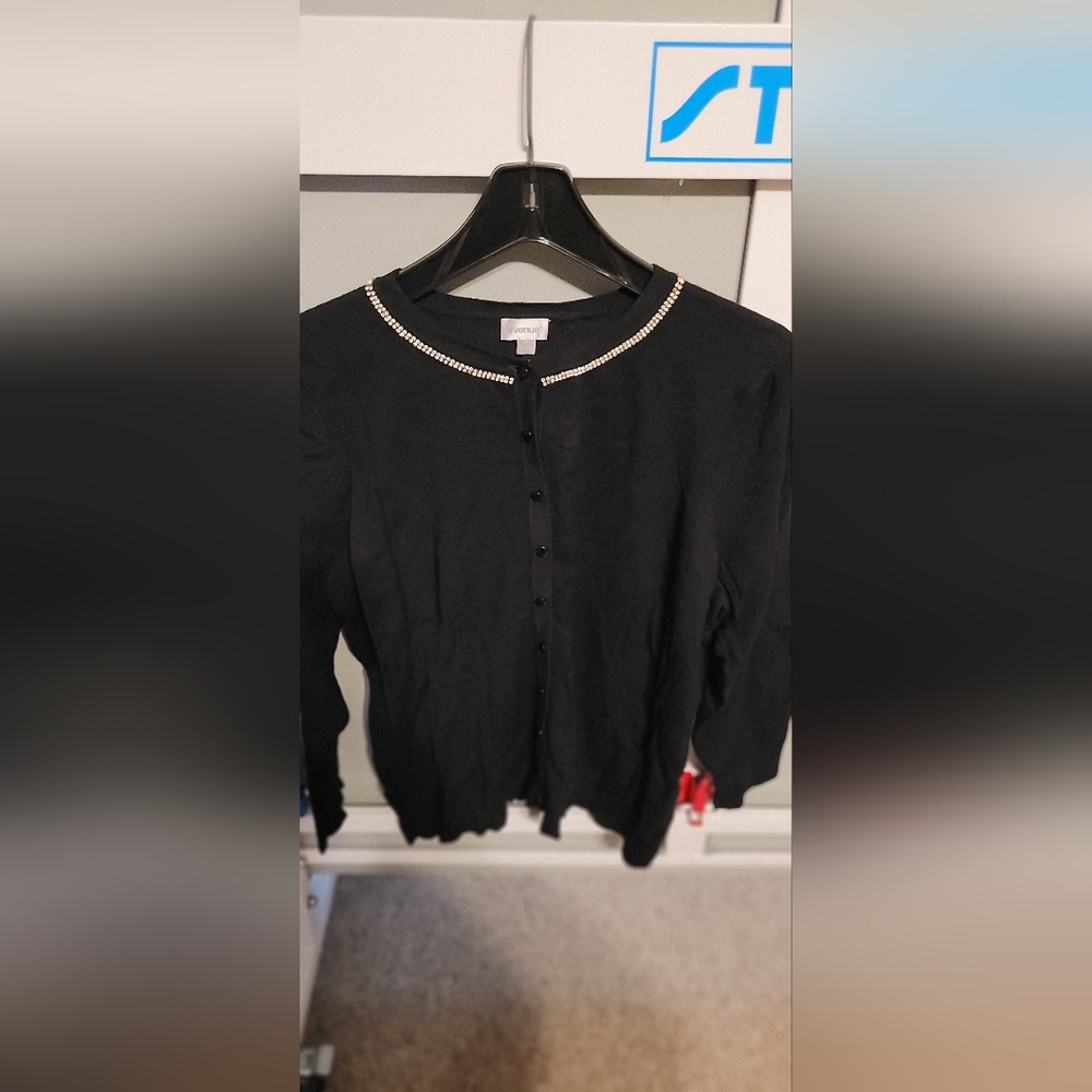 Black cardigan with crystal embellishments Avenue size 18/20.